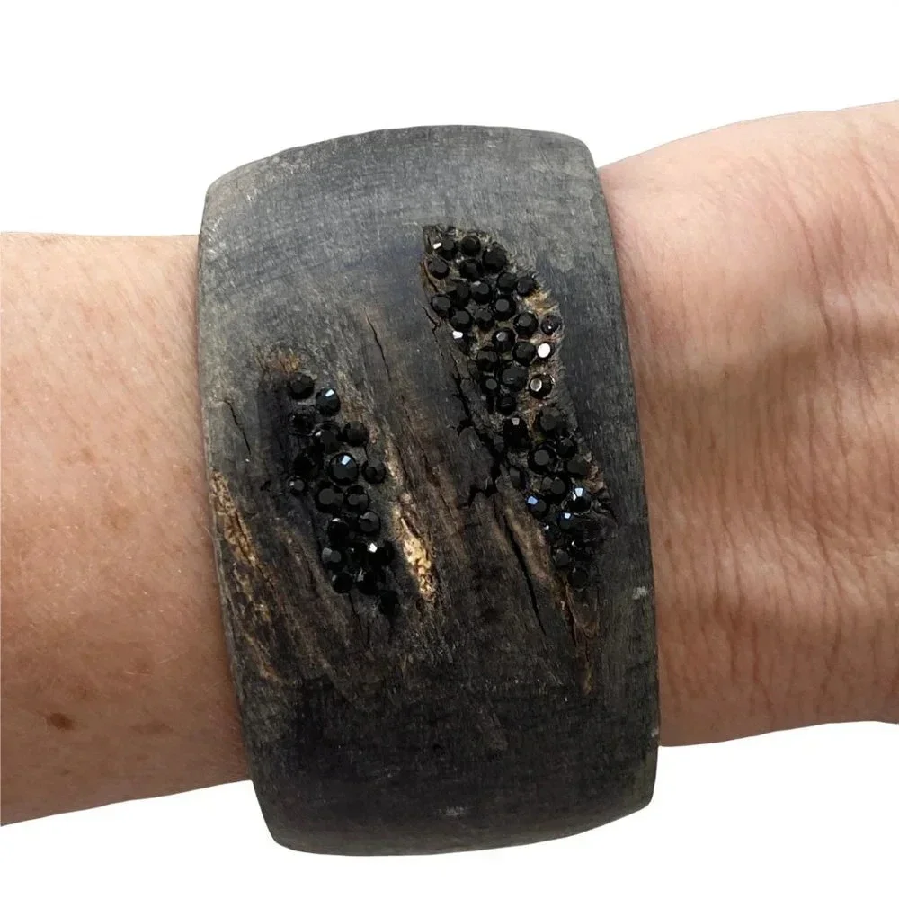 Zeffira Matte Horn Cuff Swarovski Crystal Detail